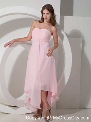 Baby Pink Strapless Chiffon Front Short Back Long Dama Dresses