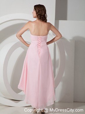 Baby Pink Strapless Chiffon Front Short Back Long Dama Dresses