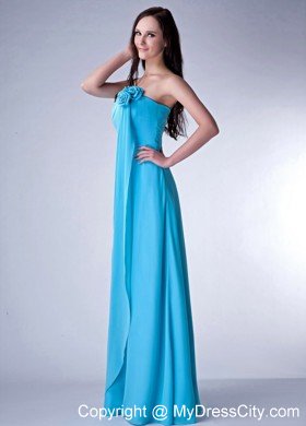 Blue Flowers Strapless Chiffon Plus Size Prom Dresses for Dama