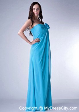 Blue Flowers Strapless Chiffon Plus Size Prom Dresses for Dama