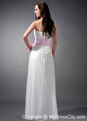 Empire White Strapless Bridesmaid Dama Dresses with Pink Sash