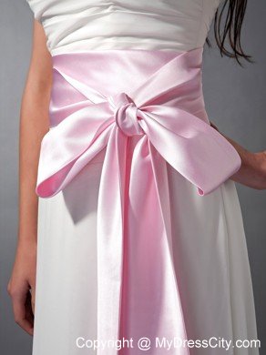 Empire White Strapless Bridesmaid Dama Dresses with Pink Sash