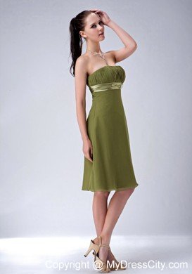 Olive Green Chiffon Empire Strapless Simple Bridesmaid Dama Dresses