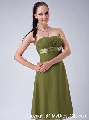 Olive Green Chiffon Empire Strapless Simple Bridesmaid Dama Dresses