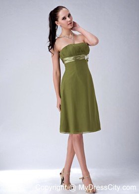 Olive Green Chiffon Empire Strapless Simple Bridesmaid Dama Dresses