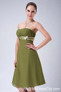 Olive Green Chiffon Empire Strapless Simple Bridesmaid Dama Dresses