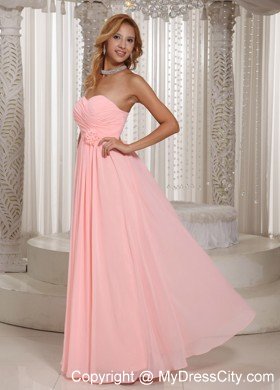 Simple Flowers Ruched Chiffon Baby Pink Formal Dresses for Dama