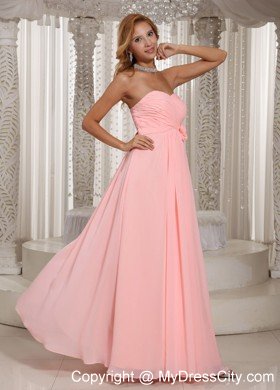 Simple Flowers Ruched Chiffon Baby Pink Formal Dresses for Dama