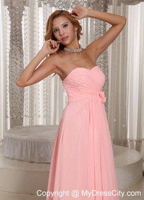 Simple Flowers Ruched Chiffon Baby Pink Formal Dresses for Dama