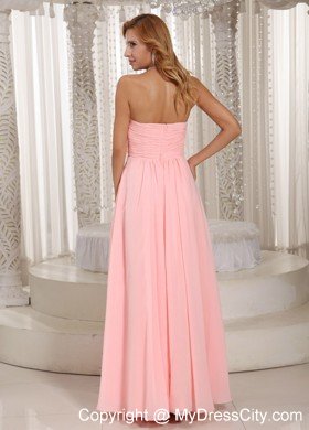 Simple Flowers Ruched Chiffon Baby Pink Formal Dresses for Dama