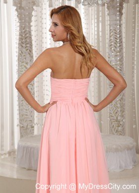 Simple Flowers Ruched Chiffon Baby Pink Formal Dresses for Dama