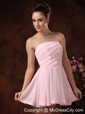 Cheap Ruched Mini-length Baby Pink Strapless Cocktail Dress for Dama