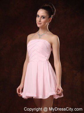 Cheap Ruched Mini-length Baby Pink Strapless Cocktail Dress for Dama