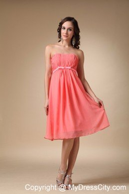 Knee-length Empire Chiffon Ruched Watermelon Quince Dama Dresses