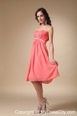 Knee-length Empire Chiffon Ruched Watermelon Quince Dama Dresses