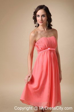 Knee-length Empire Chiffon Ruched Watermelon Quince Dama Dresses