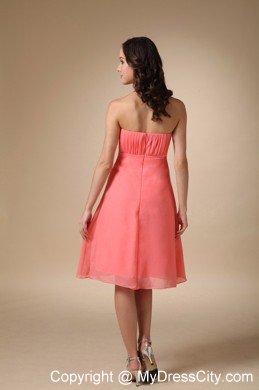 Knee-length Empire Chiffon Ruched Watermelon Quince Dama Dresses