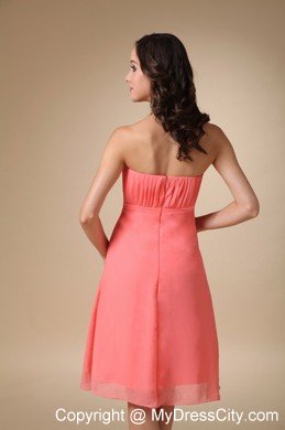 Knee-length Empire Chiffon Ruched Watermelon Quince Dama Dresses