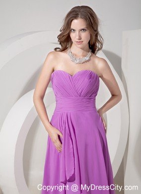 Ruched Two Layers Brush Train Chiffon Lavender Cheap Dama Dress