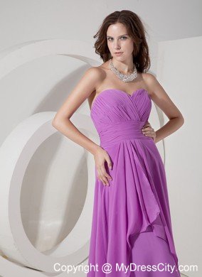 Ruched Two Layers Brush Train Chiffon Lavender Cheap Dama Dress