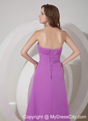 Ruched Two Layers Brush Train Chiffon Lavender Cheap Dama Dress