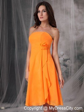 Knee-length Orange Chiffon Flowers Dama Dress for Quinceaneras