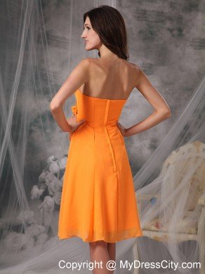 Knee-length Orange Chiffon Flowers Dama Dress for Quinceaneras