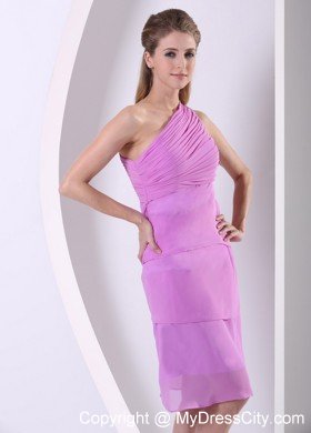 Layered Beaded One Shoulder Lilac Knee-length Cocktail Dress