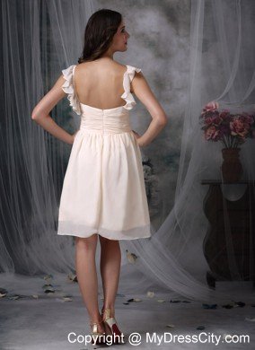 Cream Colored V-neck Ruched Chiffon Bridesmaid Dama Dresses