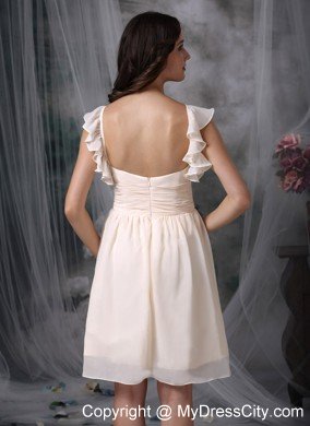 Cream Colored V-neck Ruched Chiffon Bridesmaid Dama Dresses