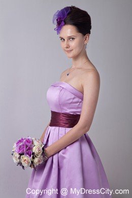 Simple Lavender Knee-length A-line Bridesmaid Dama Dresses