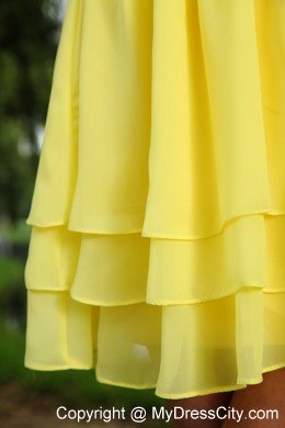 Mini-length Chiffon Yellow and White 15 Dresses for Damas with Black Sash