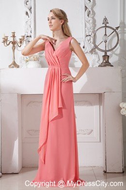 Watermelon Empire V-neck Brush Train Chiffon Ruched Dama dress