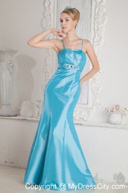 Spaghetti Straps Mermaid Beaded Aqua Blue 15 Dresses for Damas