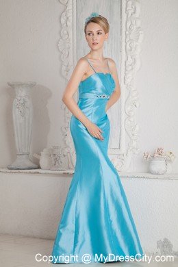 Spaghetti Straps Mermaid Beaded Aqua Blue 15 Dresses for Damas