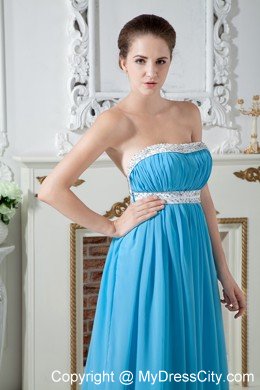 Plus Size Empire Brush Train Aqua Blue Dama Dresses with Jeweled Neckline