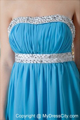 Plus Size Empire Brush Train Aqua Blue Dama Dresses with Jeweled Neckline