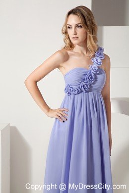 Flowers One Shoulder Ankle-length Lilac Chiffon Damas Dresses for Quince