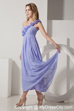 Flowers One Shoulder Ankle-length Lilac Chiffon Damas Dresses for Quince