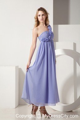 Flowers One Shoulder Ankle-length Lilac Chiffon Damas Dresses for Quince