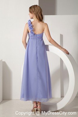 Flowers One Shoulder Ankle-length Lilac Chiffon Damas Dresses for Quince