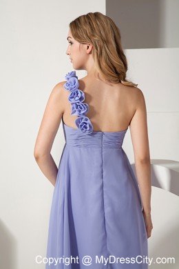 Flowers One Shoulder Ankle-length Lilac Chiffon Damas Dresses for Quince