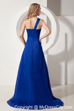 Ruched One Shoulder Brush Train Royal Blue Formal Dresses for Dama