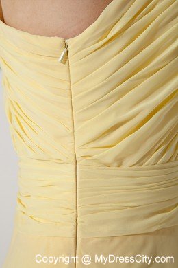 Beaded One Shoulder Empire Light Yellow Dama Dresses with Side Zipper