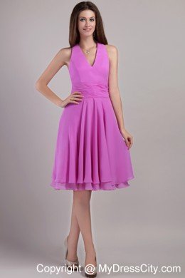 Halter Lavender Knee-length Zip Back Chiffon Homecoming Dress