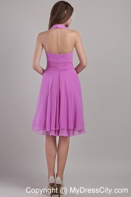 Halter Lavender Knee-length Zip Back Chiffon Homecoming Dress