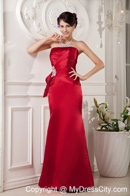 Column Strapless Ruching Beaded Satin Prom Dresses for Dama