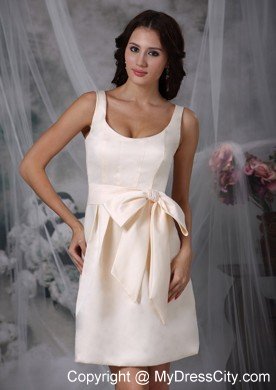 Scoop Neck Mini-length Off White 15 Dresses for Damas With Bowknot