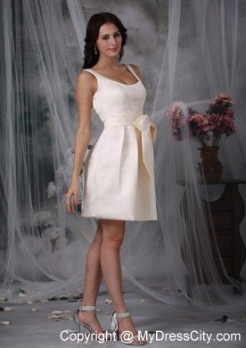 Scoop Neck Mini-length Off White 15 Dresses for Damas With Bowknot