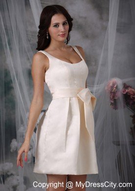 Scoop Neck Mini-length Off White 15 Dresses for Damas With Bowknot